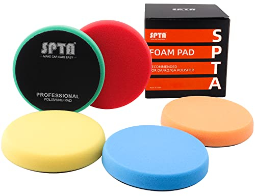 SPTA 5 Inch Polishing Pad, 5 Pieces 125mm Flat Polishing Sponges Wax Sponges Car Polishing Sponge Polishing Foam Set for Orbital Polishing Machine Sander