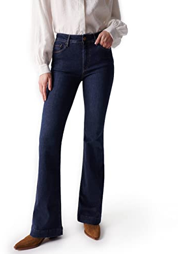 Salsa Push UP Destiny Flare Jeans med mörk tvätt, Blå, 38