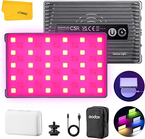Godox C5R Knowled RVB Lumière Créative, RGB Light avec 39 FX Effects, Built in 3000mAh Battery, CRI 96+ TLCI 97+, Contrôle Intelligent APP, Lampe Vidéo LED pour Vlog, Photographie, Live Streaming