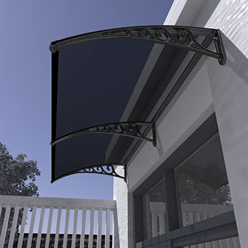 HFDASUENT Vordach Haustür Pultbogenvordach Haustürvordach Pultvordach Bogenvordach aus Polycarbonat und Aluminium Rahmen,UV-Beständiger Sonnenschutz (60x140cm/24x55in)