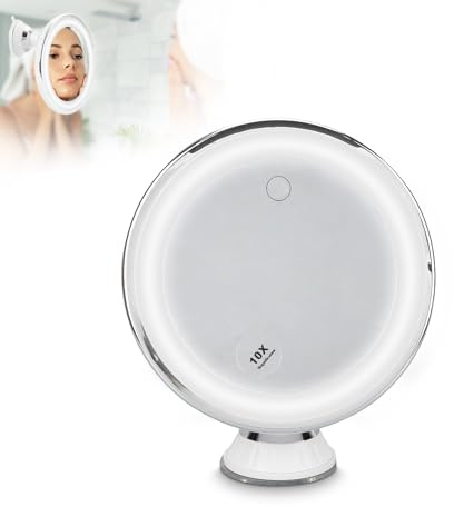 Espejo De Maquillaje Con Lupa Con Ventosa, Espejo De Maquillaje, Espejo De Maquillaje Con Luz, 10x Con 3 Colores Claros, Espejo De Maquillaje Alimentado Por Batería, Para Maquillaje Detallado, Cuidado