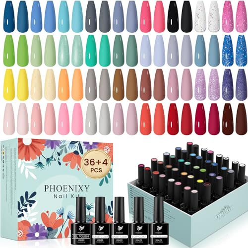Kit Vernis Semi Permanent - Phoenixy 72 Effets 36 Couleurs Vernis Gel UV Semi Permanent avec Base Brillante Opaque, Kit Ongle de Vernis Semi Permanent Rose Jaune Bleu pour Les Femmes