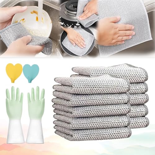 HOPASRISEE Stück Mehrzweck-geschirrspüllappen Aus Draht,Topfreiniger Putzlappen,Multifunctional Non Scratch Wire Dishcloth,für Nass und Trocken,Wiederverwendbar Putztücher,für Küche (10)
