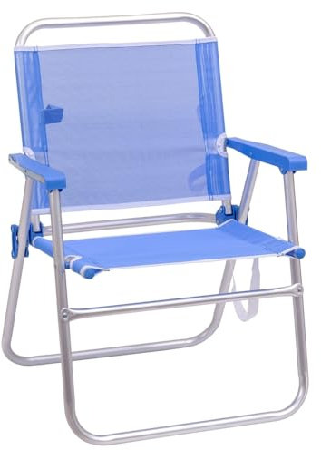 LOLAhome Silla de Playa Fija Plegable de Aluminio y textileno Azul de 55x43x75 cm