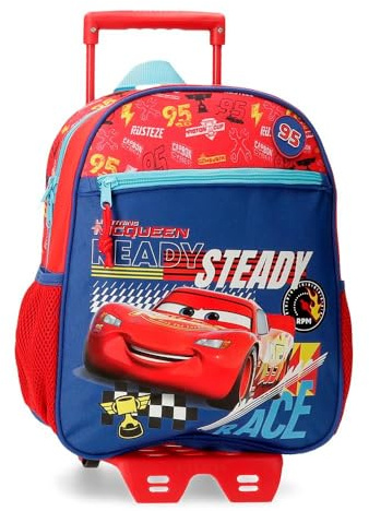 Joumma Disney Cars Lets Race Zaino, Zaino Scuola, Realizzato in Poliestere, Tasche e Scomparti, Spalline larghe e regolabili., rosso, Zaino 33 + carrello