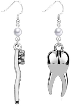 Dreuyet Toothbrush and Toothpaste Pearl Earrings for Women Cute Small Silver Plated Dental Teeth Tools Dangle Drop Tooth Earrings Jewelry Dental Assistant Student Gift (Toothbrush&Tooth)