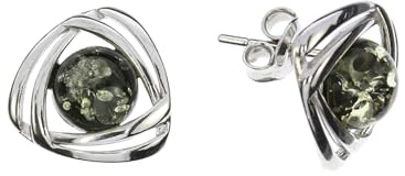 Bernstein Ohrringe von Artisana-Schmuck, elegante Ohrstecker mit grünem Bernstein, gefasst in 925/000 Sterling Silber rhodiniert