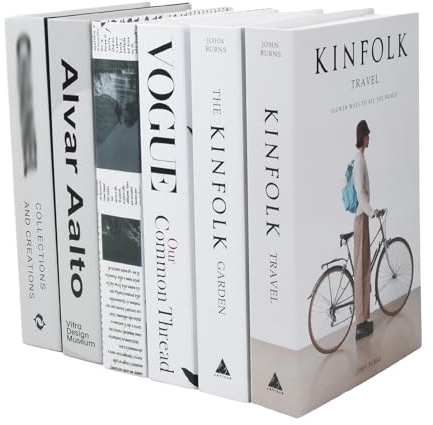 Lot de 6 faux livres tendance empilés, livre décoratif moderne, pliable, faux livres à couverture rigide pour la maison/table basse/étagère, pour créer une atmosphère sophistiquée