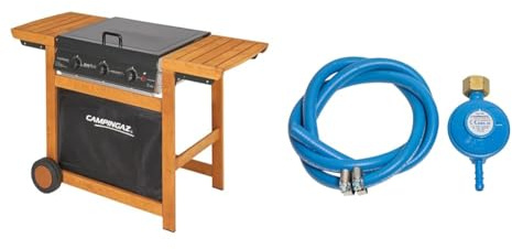 Campingaz Grill Barbecue A Gas A Tre Bruciatore 14 Kw, Nero Marrone, 128 x 59 x 89 cm & Regolatore Di Pressione Del Gas Accessorio Per Barbecue E Grill, 15 x 25 x 5 Cm