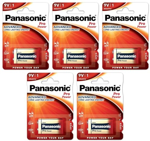 PANASONIC - Lote de 5 ampollas de 1 pila alcalina Pro Power Gold 6LR61 9V