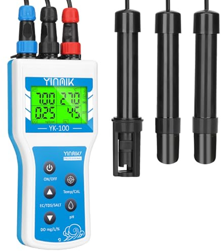 YINMIK Tragbares Gelösten Sauerstoff Messgerät Intelligentes DO Messgerät | 6 in 1 pH DO Salz EC TDS Temp Messgerät mit Salzgehalt und Höhenkompensation für Koiteiche Aquakultur