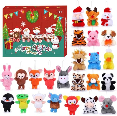 Calendrier de l'Avent de Noël 24 jours en peluche - Compte à rebours - Calendrier de Noël en peluche - Boîte cadeau - Mini CuteToys - Cadeaux pour garçons et filles