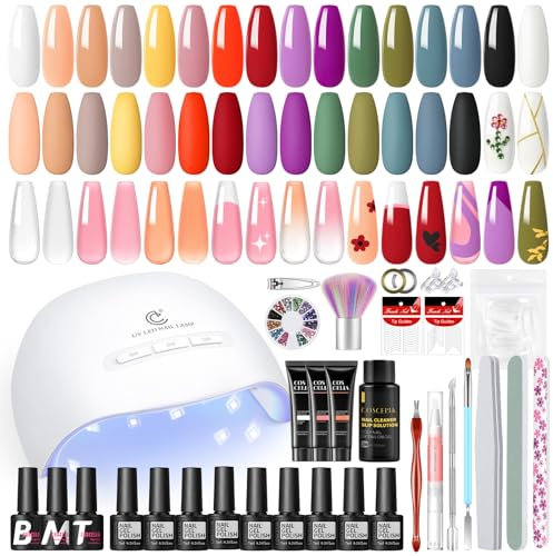 COSCELIA Kit Ongle Gel UV Complet, 15 Couleurs Vernis Gel UV Semi Permanent+3Pcs Gel d'Extensions d'Ongles, Kit Vernis Semi Permanent avec Lampe Nail Art DIY Home