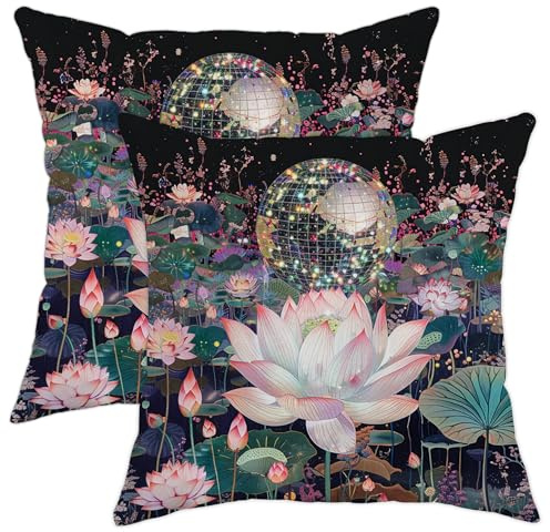 Frühlingswasserlilien-Kissenbezüge, mehrfarbig, Diskokugel-Blüte, dekorative künstlerische Dekoration, Kissenbezüge für Zuhause, Sofa, Bett, Couch, 50,8 x 50,8 cm, 2 Stück