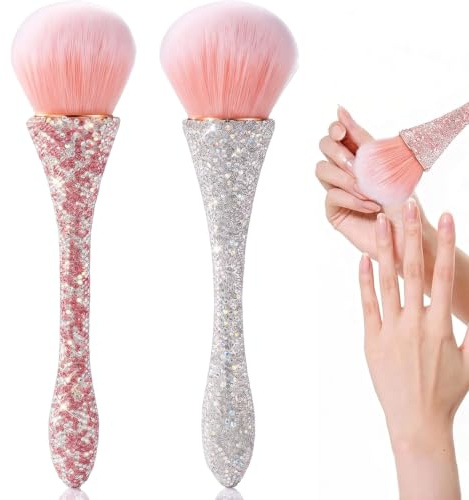 2 PCS Nail Art Dust Brush Shiny Rhinestone Nail Fust Brush Ultra Soft Nylon Dust Brush for Nails Large Brush Cleaner Nail Brushes for Nail Art Cleaner Tools Shape Nail Brush & Makeup Brush