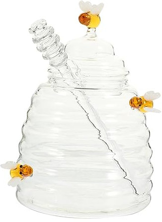 OKUMEYR Glas Honigtopf Mit Löffel Transparentes Honigglas Sirupspender Für Zuhause Zum Einlegen Von Gurken Pfeffer Marmelade Snacks Getreide Blumentee-gewürzen Kein Tropfen Verschwendet Se