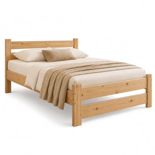 Best For Home - Massivholzbett | Futonbett | Naturholzbett bettgestell | Hochbett aus 100% Naturholz | kopfteil Bett | Bett mit lattenrost Und kopfteil |Seniorenbett | bettgestell 140x200