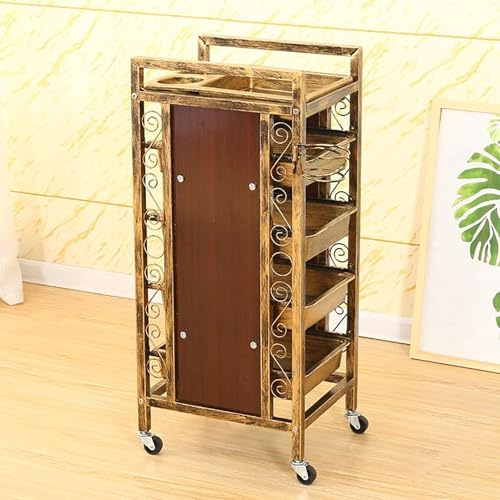 Friseurwagen Rollwagen mit Schubladen Trolley Cart Friseur Wagen mit Rollen Aufbewahrungswagen Beistellwagen Kosmetikwagen Tattoo Wagen(Gold)