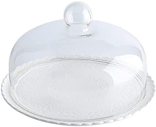 Alzata per torte Espositore per torte Giradischi Tortiera a cupola, conservazione degli alimenti domestici, copertura antipolvere, insalata di sushi, cupola in vetro, piatto in ceramica, bordo ondulat