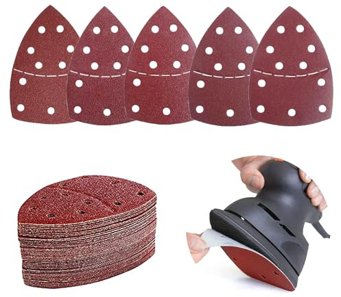 Sanding Sheets, 11-Hole Mouse Sandpaper Triangle Sheets, Assorted Grits 40/60/80/120/180 for Detail Sanding (40)