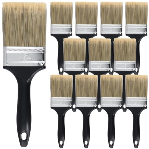 SOUJAP 12 PCS 3 Inch Paint Brush, 75mm Painting Brush Decorating, Paint Brush Set with Plastic Handle for DIY Paint, Furniture, Fences, Deck, Wall