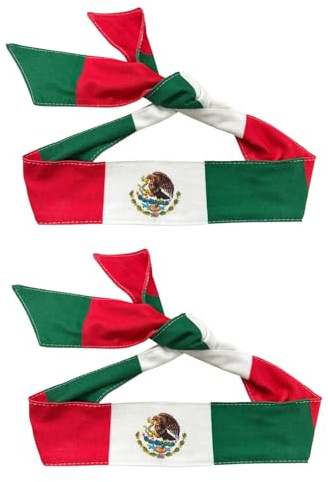 HUYCZ 2PCS Mexican Flag Tie Headband National Flag Bandana Country Flag Headbands,Sweat Bands Headbands for Soccer, Tennis, Workouts,and Costumes