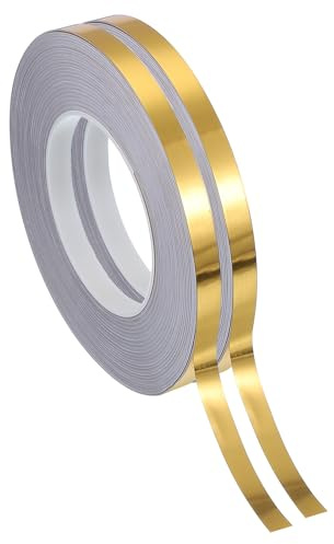 PATIKIL Ruban en Film Polyester Métallisé 10mm x 50 Mètres, Pack de 2 Ruban Décoratif Métallisé Doré Brossé Ruban Adhésif Miroir pour Détails Mur Accent Arts Graphiques Bateau Murs