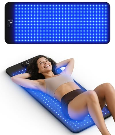 JITESY Bräunungslampen-Pad für Zuhause(100 * 40cm), 460&490NM Blaulicht-Solarium für den ganzen Körper mit 360 Lampenperlen,3 blaue Lichtstärken, 8 Vibrationsmassage-Modi, 20 Massage-Gänge
