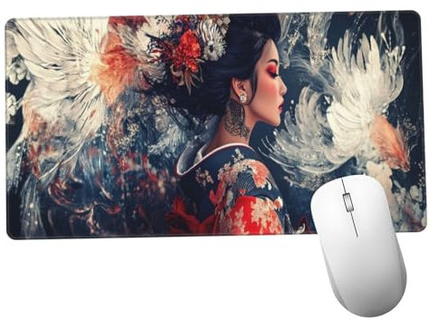 Japan Mouse Mat Red, Large Gaming Mouse Pad XXL 62.9x31.5x0.12 inch Washable Keyboard Pad Stitched Edges, Waterproof Mousepad Gaming Anti-Slip Rubber Base, Smooth Surface Office Desk Accessories Y64