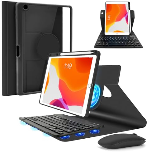 Nsyee Custodia magnetica staccabile con mouse compatibile con 10,2 pollici 9a 2021/8a 2020/7a generazione 2019, iPad Air 3 2019, iPad Pro 2017 da 10,5 pollici, custodia sottile girevole per tastiera