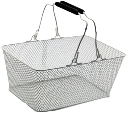 Oshhni Cesta de Compras Canasta de comestibles Metal Multifuncional Conveniente portátil con manijas para Tiendas minoristas de supermercados en casa, Blanco