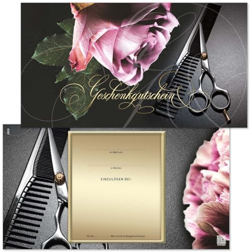 GESCHENKGUTSCHEINcom - 50 Blanko Gutscheinkarten - Formular mit Vordruck für Friseure, hairstyling Kunden K1207-50-V1