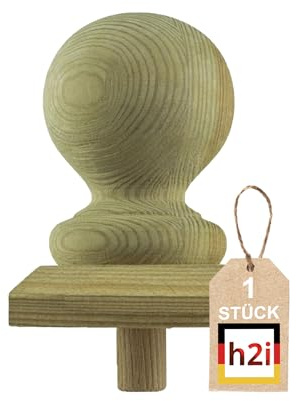 h2i Pfostenkappe Kugel XL| Holz imprägniert | 100 x 100 mm | 1 Stk. | Eckige Abdeckkappe für Garten Holzpfosten Pfostenträger & Zaunpfosten in Pyramidenform | Wetterschutz für Holz-Balken & Pfosten