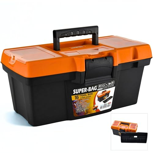 Werkzeugkoffer leer 16 Zoll Abschließbar Werkzeugkasten | Werkzeugbox mit Griff & Kleinteilefächern (40x21x18cm) - ideal für Heimwerker, Handwerker, Werkzeugkasten Kunststoff