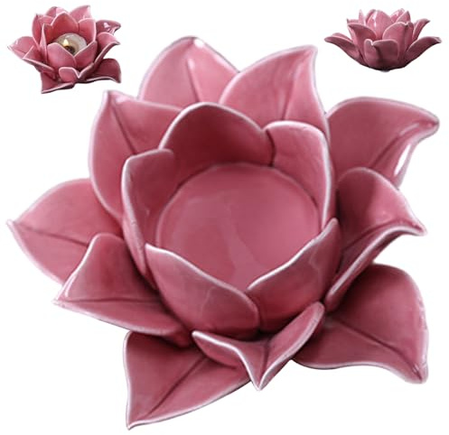 Lotus Flower Candle Holder 5x3 Inch Ceramic Tealight Holder Exuqisite & Tranquil Decorative Candle Stand for Tea, Meditation#