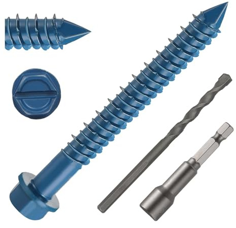 Wavanta 30Pcs M5.5 x 57mm Concrete Screws Anchor, Blue Slotted Hex Flange Head with Screwdriver and Drill Bit, Masonry Brick Stucco Cement Block Screws, Diamond Point