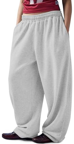 HeSaYep Y2k Damen-Sweathose mit weitem Bein, Kordelzug innen, Baggy-Jogginghose, Tänzerhose, Streetwear mit Taschen, GRAU, S