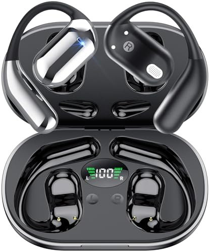 2025 inalámbricos Auriculares Oreja Abierta Bluetooth 5.4 con Gancho, Auriculares Inalámbricos Deportivos, 50 Horas de reproducción con Pantalla LED, IP7 Impermeable para Running Sport, Control Táctil
