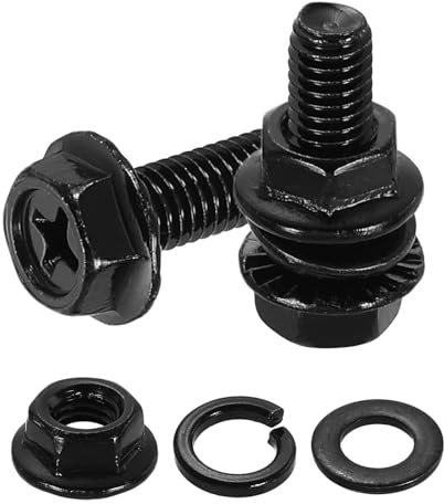 sourcing map M5 x 16mm Phillips Flanged Hex Head Bolts, 10Pcs 304 SS Black | Stainless Steel Flange Hexagon Screws with Nuts, Flat & Lock Washers, Fully Threaded, for Machinery Industry Home