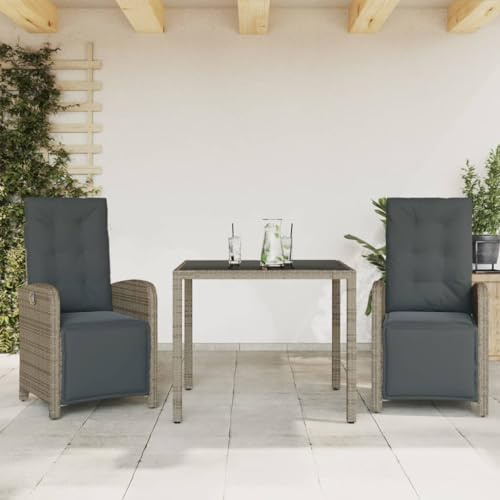 INLIFE 3-TLG. Bistro-Set mit Kissen Grau Poly Rattan,Möbel,Gartenmöbel,Gartenmöbel-Sets,Grau,38 KG,3212462