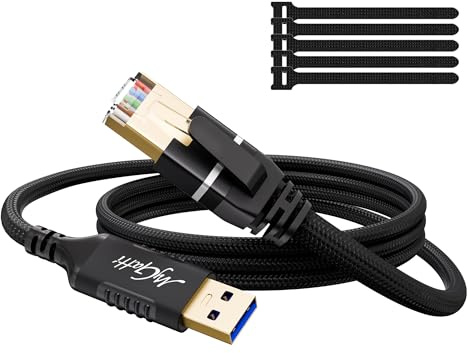 Mygatti Cavo USB A a Ethernet da 1.5m,spina tipo A a spina RJ45 (intrecciato in nylon, CAT 6, 1 Gbps),cavo adattatore di rete LAN Gigabit per laptop, PC desktop, decoder TV, switch ecc. + 5 fascette