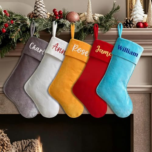 UIDMEN Personalisierte Weihnachtsstrümpfe aus Samt, individuell bestickter Name, großer 45,7 cm großer Familienstrumpf, Weihnachtsdekoration für Kamin, Baum, Treppengeländer, Fenster