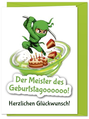 PAPIERSTROLCH Geburtstagskarte Junge Ninja, coole XL Glückwunschkarte Geburtstag, lustige Karte für Actionhelden & Geburtstagsmeister - Kinderkarte inkl. Umschlag (Geburtstagskarte Geburtstagooo)