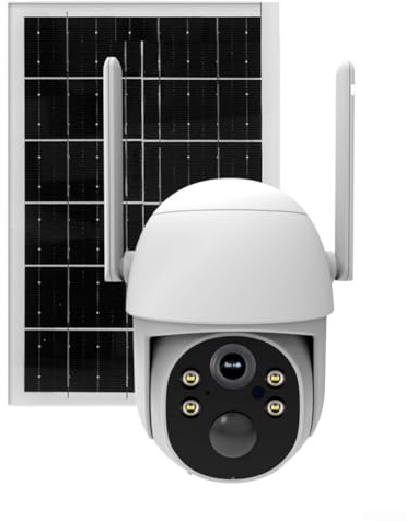 CYRENT Caméra de vidéosurveillance extérieure à énergie solaire 7800 mAh Batterie IP65 étanche avec inclinaison panoramique à 360 ° Vision nocturne bidirectionnelle pour système de sécurité Tuya Smart