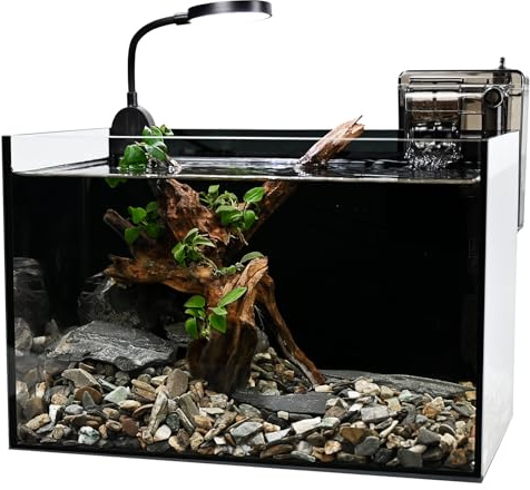 Nano natur akvarium kit, 2,8 gallon litet akvarium set glas fisktank med vattenfallsfilter och ljus för nybörjare och barn för att hålla betta-fisk, guldfisk, räkor och vattenväxter