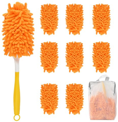 BXUUXA Staubwedel Kompatibel mit Swiffer 8 Stück Waschbar | Wiederverwendbare Chenille Bezüge mit Griff und Wäschesack für Möbel, Auto, Elektronik, Jalousien und Regale