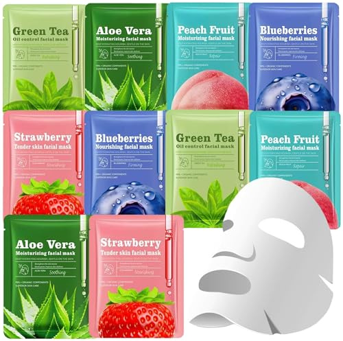Pack of 10 Face Masks Gift Set,Skincare Sheet Mask,Hydrating Facemasks For Women,Moisturising Face Mask For All Skin Types,Hydrate,Moisturize,Soothing