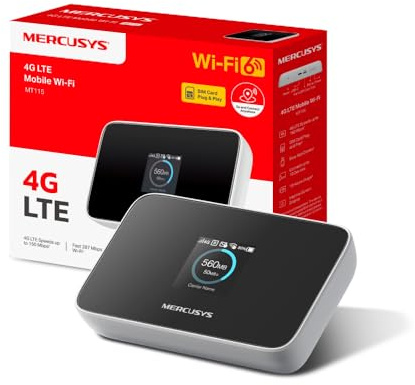 Mercusys MT115 Mobile WiFi Router 4G, Saponetta WiFi con Sim,AX300 WiFi 6, Velocità di Download 150Mbps, WiFi Portatile, Modem 4G con Sim, Visualizzazione Sullo Schermo, Plug&Play, Fino a 10 Disp