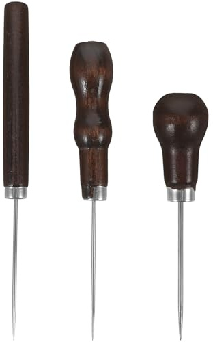 Lurrose Punteruolo da Cucito a Mano Set 3 Pezzi con Manico in Legno per Perforare Pelle e Tela, Strumento per Rilegatura, Cucitura a Sella e Lavori Artigianali in Pelle