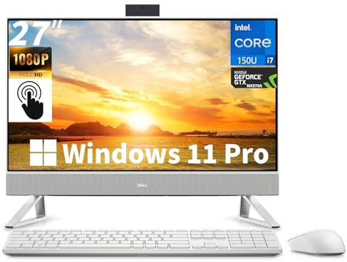 Dell All-in-One 27 Desktop - 27 inch FHD Touchscreen, Intel Core 7 150U (Up to 5.4GHz), NVIDIA GeForce MX570A, 32GB DDR5 RAM, 1TB SSD, Windows 11 Pro for Office & Home Work - White